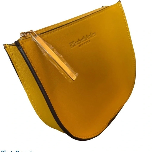 Elizabeth Arden  Newyork Mustard Yellow zipper Pull small bag - Picture 3 of 5